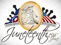 Image of raised fists above the word Juneteenth
