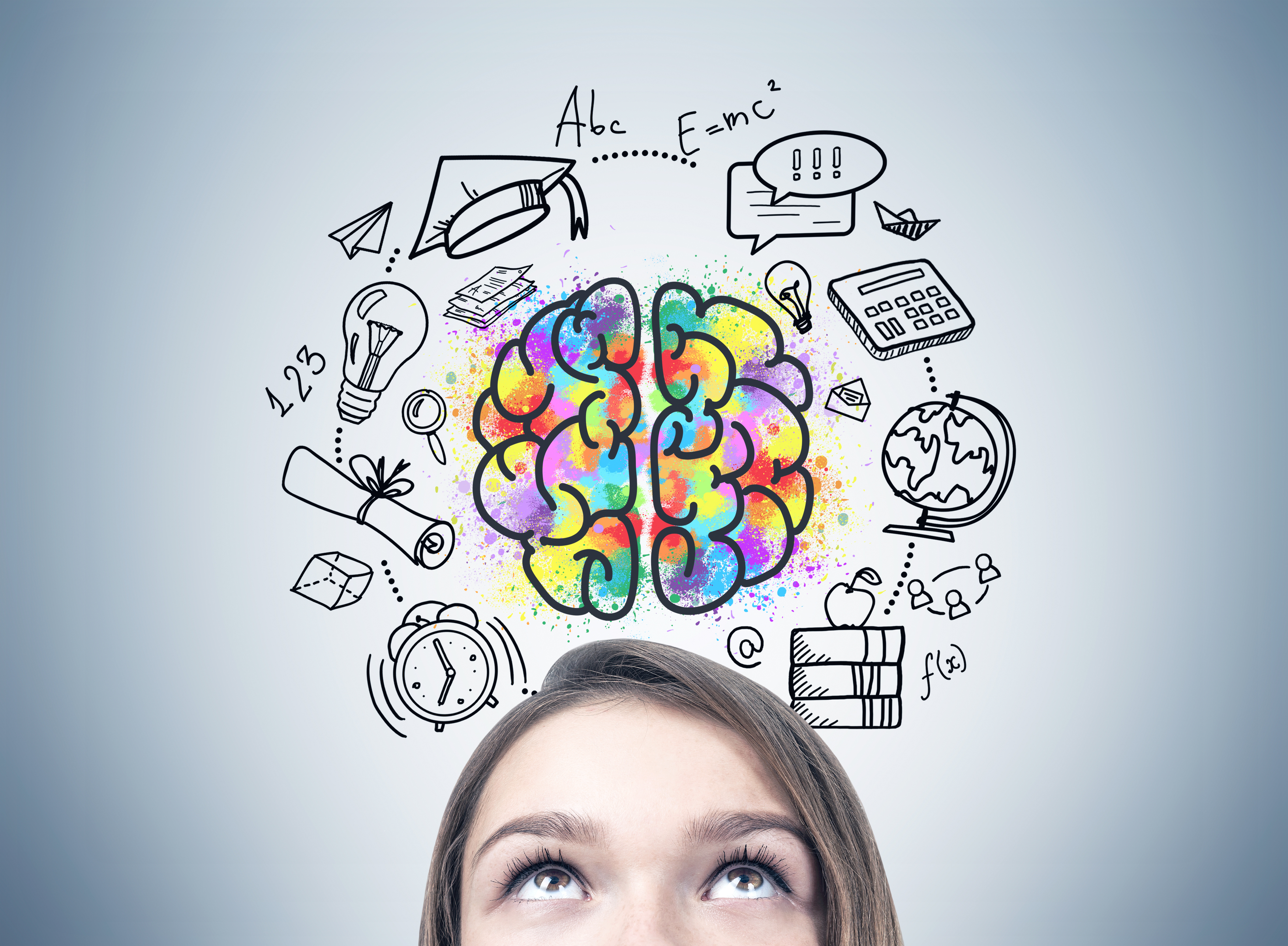 Girl looking up at a brain