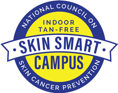 Circular logo that reads National Council on Skin Cancer Prevention Indoor Tan-Free Skin Smart Campus