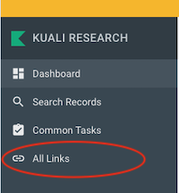 Screenshot of left navigation highlighting All Links