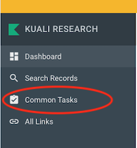 Screenshot of left navigation bar highlighting Common Tasks