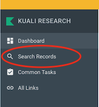Screenshot of Left Navigation bar with Search Records highlighted