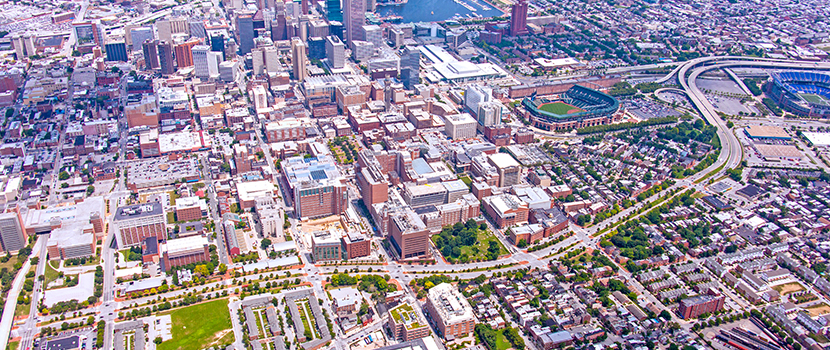Aerial view of the UMB campus.