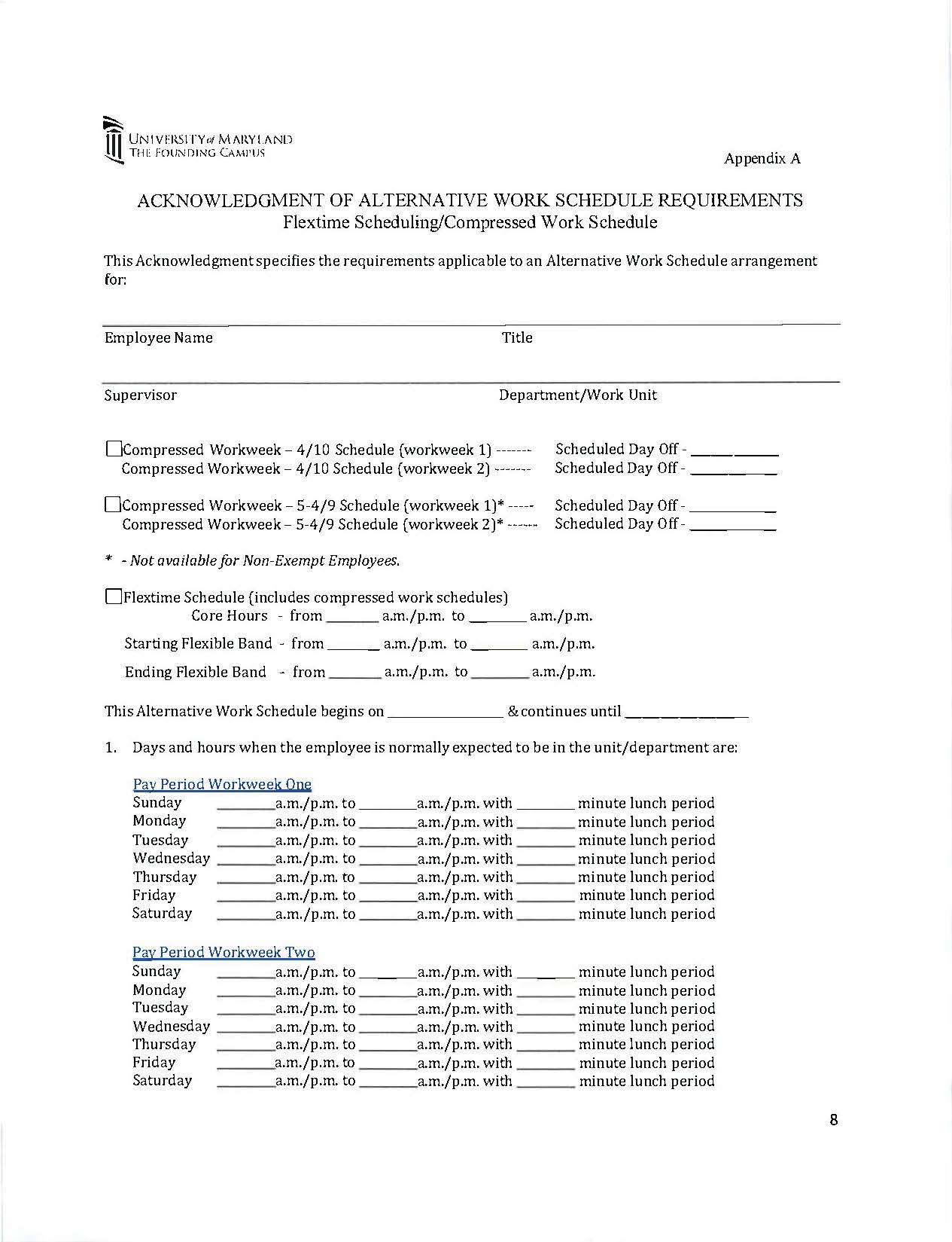 Umb Alternative Work Schedules Policy And Procedures