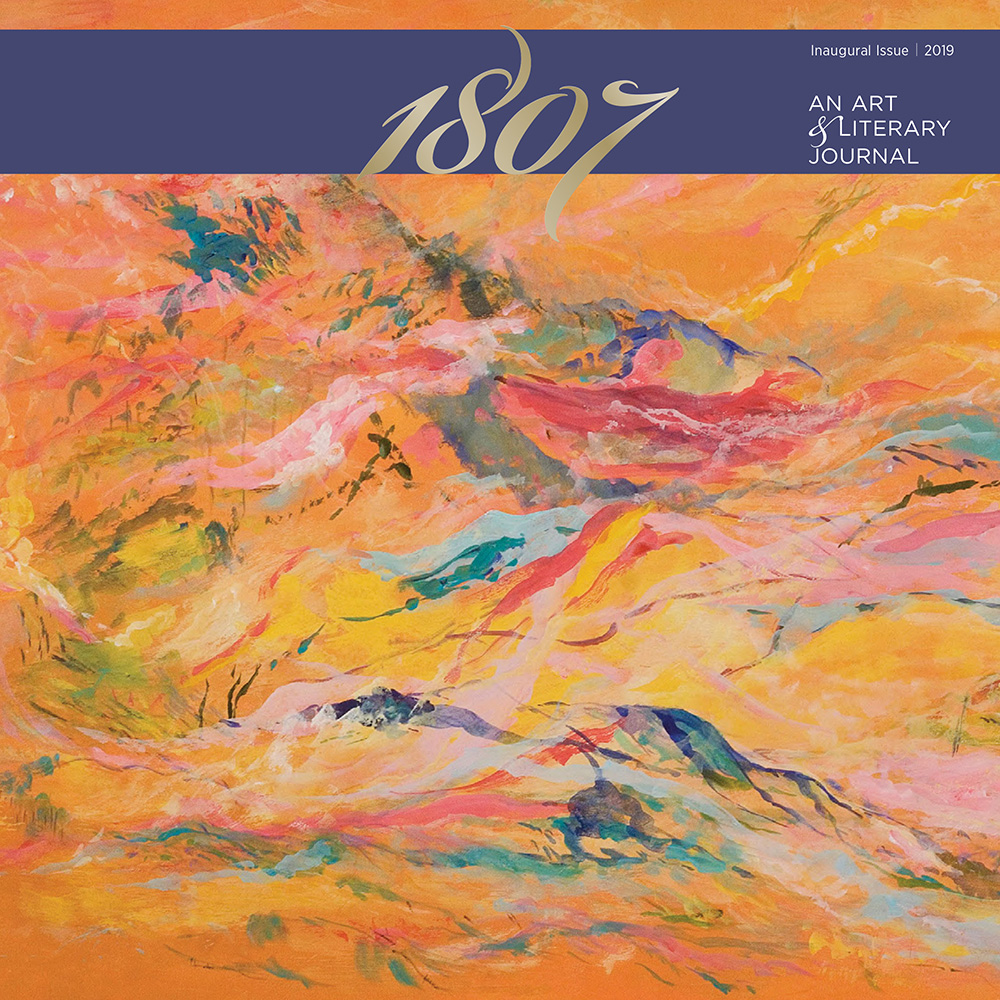 The cover of 1807 Issue 1. Features “Nature’s Breath,” a painting by Yumi Hogan, the First Lady of the State of Maryland and the wife of Governor Larry Hogan. The painting depicts an abstract swirls of color which suggest the features of a mountainous landscape.