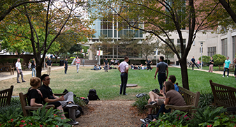 Students hanging out in the Court Yard