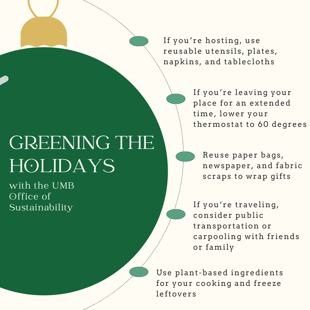 Set of green tips focused on the holidays like turning off lights when leaving.