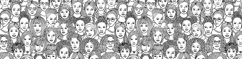 Collection of woman that are black and white and drawn