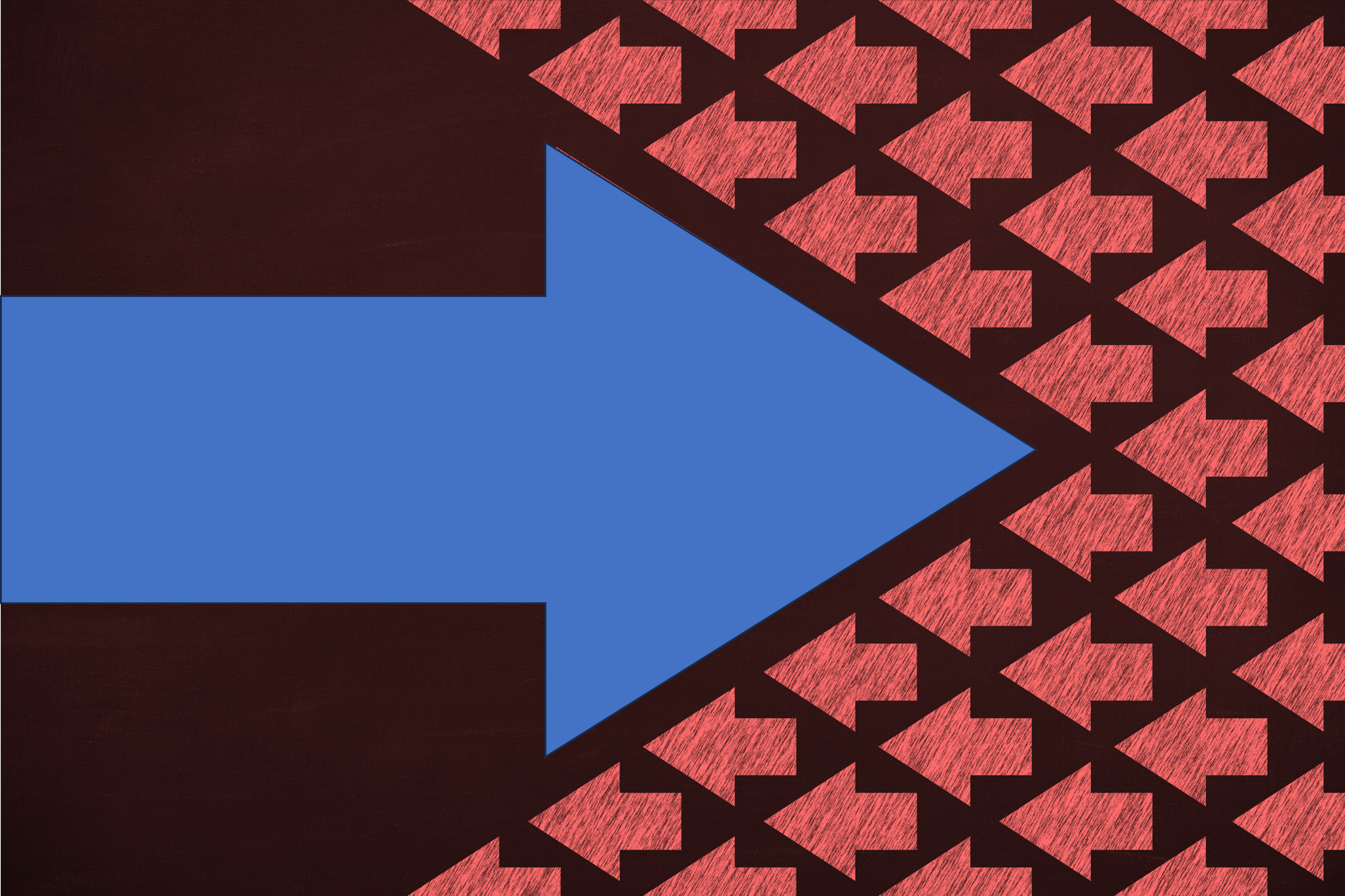 A big arrow facing many small arrows
